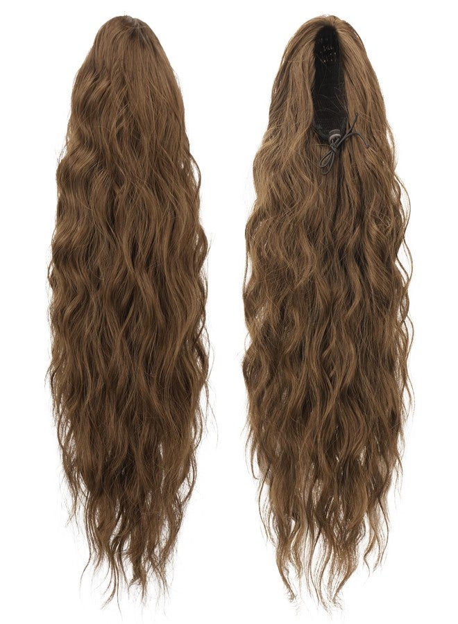 FESHFEN Cheer Ponytail Extensions, 18 inch Long Curly Wavy Drawstring Ponytails Synthetic Pony Tail Hairpieces for Women, Chestnut Brown - Image 2